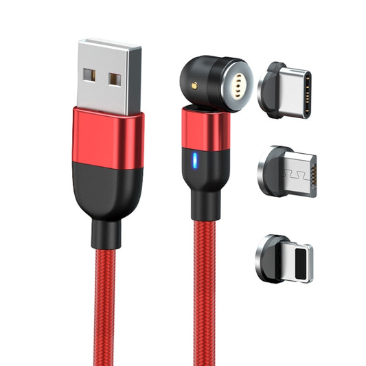 1m 3A Output 3 in 1 USB to 8 Pin + USB-C / Type-C + Micro USB 540 Degree Rotating Magnetic Data Sync Charging Cable(Red) by buy2fix