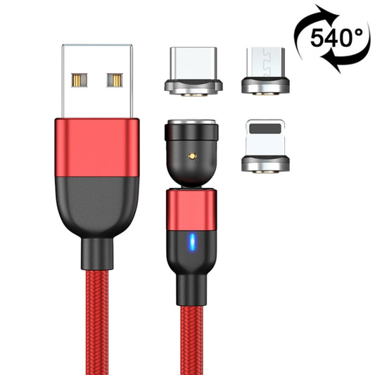 2m 3A Output 3 in 1 USB to 8 Pin + USB-C / Type-C + Micro USB 540 Degree Rotating Magnetic Data Sync Charging Cable(Red) by buy2fix