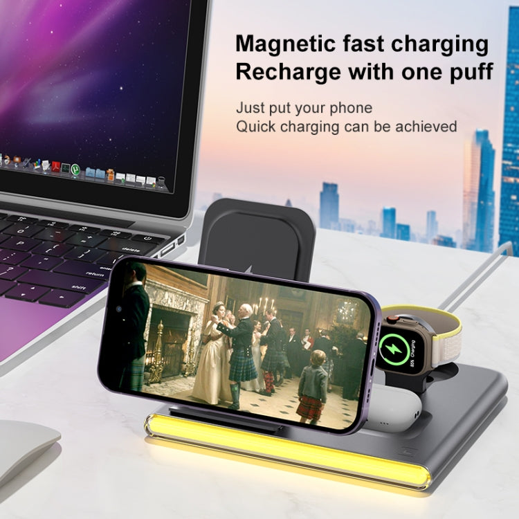 C27 15W 4 in 1 Foldable Magnetic Wireless Charger with Ambient Light (White) by buy2fix