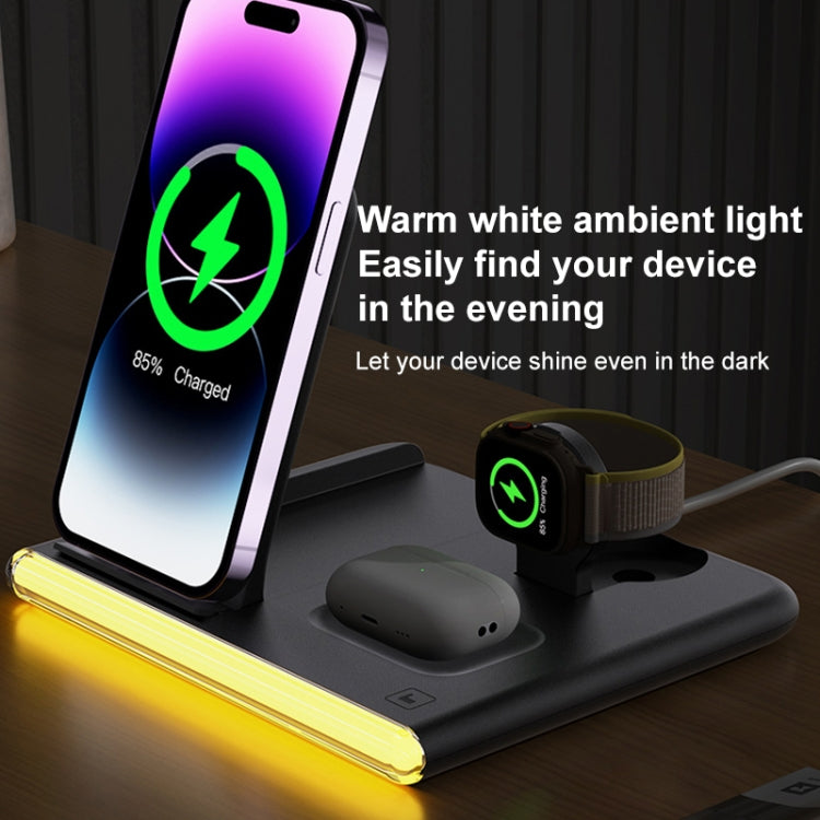 C27 15W 4 in 1 Foldable Magnetic Wireless Charger with Ambient Light (White) by buy2fix