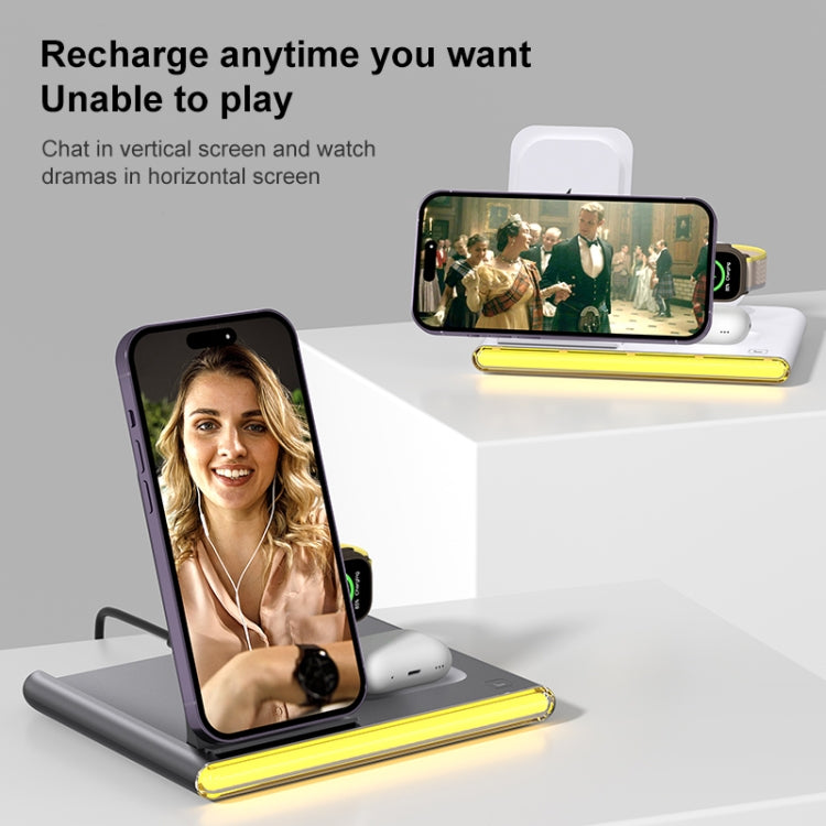 C27 15W 4 in 1 Foldable Magnetic Wireless Charger with Ambient Light (White) by buy2fix