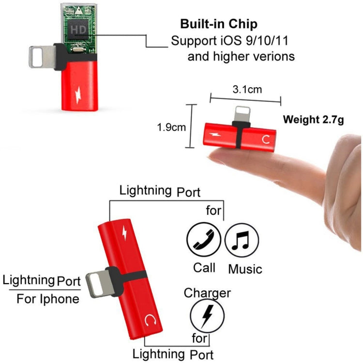 2 in 1 8 Pin 5V 1A Listen Call Audio Converter Earphone Adapter(Red) by buy2fix