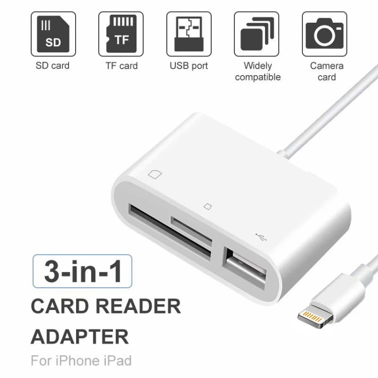 NK-1081 8 Pin to SD + TF + USB Port Camera Reader Adapter, Support iOS 9.2 or Above (White) by buy2fix