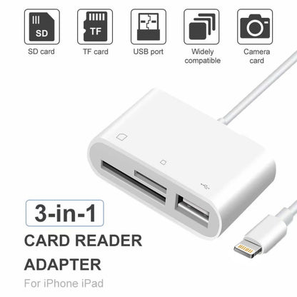 NK-1081 8 Pin to SD + TF + USB Port Camera Reader Adapter, Support iOS 9.2 or Above (White) by buy2fix