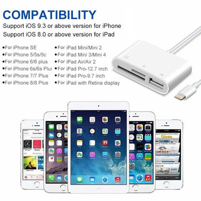 NK-1081 8 Pin to SD + TF + USB Port Camera Reader Adapter, Support iOS 9.2 or Above (White) by buy2fix