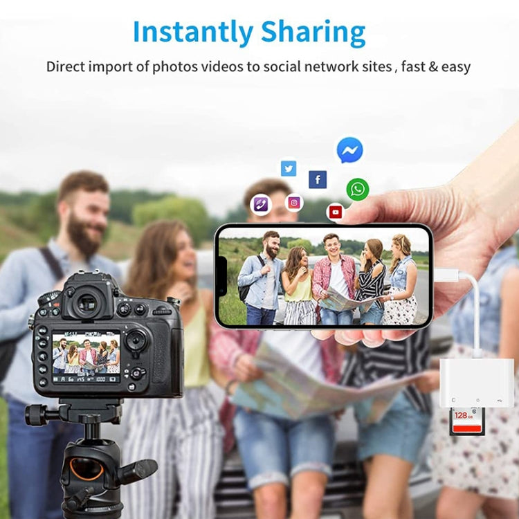 NK-1081 8 Pin to SD + TF + USB Port Camera Reader Adapter, Support iOS 9.2 or Above (White) by buy2fix