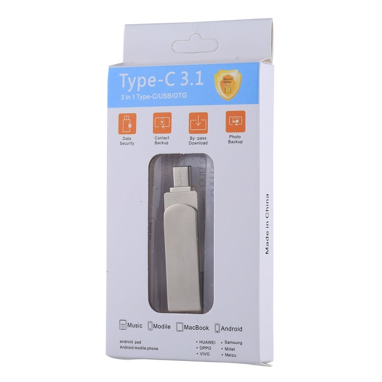 RQW-10X 3 in 1 USB 2.0 & 8 Pin & USB-C / Type-C 16GB Flash Drive, for iPhone & iPad & iPod & Most Android Smartphones & PC Computer by buy2fix