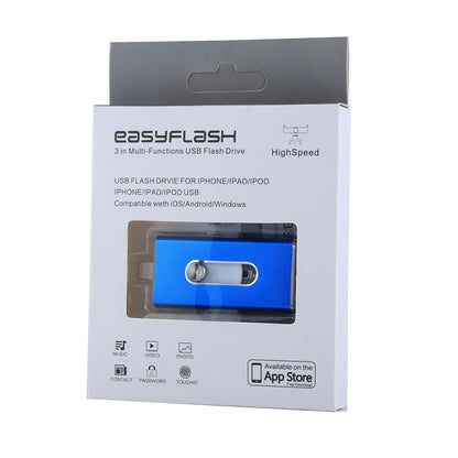 RQW-02 3 in 1 USB 2.0 & 8 Pin & Micro USB 32GB Flash Drive(Blue) by buy2fix