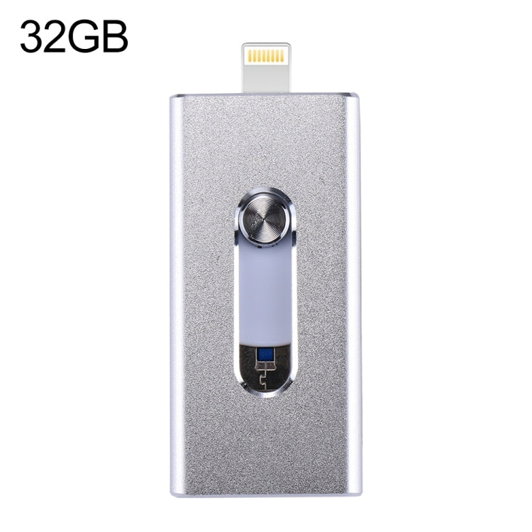 RQW-02 3 in 1 USB 2.0 & 8 Pin & Micro USB 32GB Flash Drive(Silver) by buy2fix
