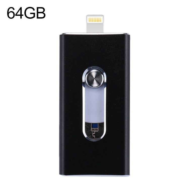 RQW-02 3 in 1 USB 2.0 & 8 Pin & Micro USB 64GB Flash Drive(Black) by buy2fix