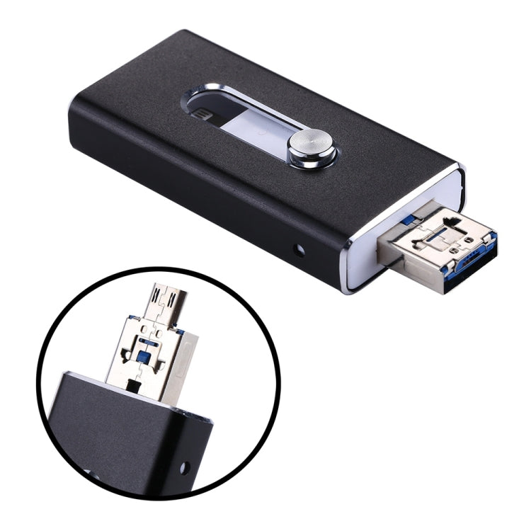 RQW-02 3 in 1 USB 2.0 & 8 Pin & Micro USB 64GB Flash Drive(Black) by buy2fix