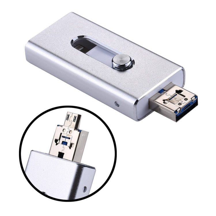 RQW-02 3 in 1 USB 2.0 & 8 Pin & Micro USB 64GB Flash Drive(Silver) by buy2fix