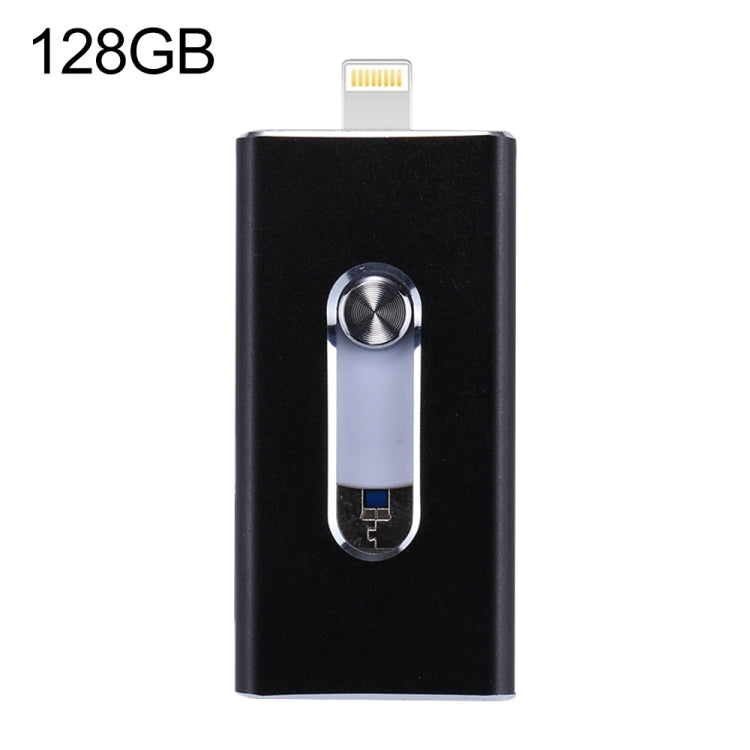 RQW-02 3 in 1 USB 2.0 & 8 Pin & Micro USB 128GB Flash Drive(Black) by buy2fix