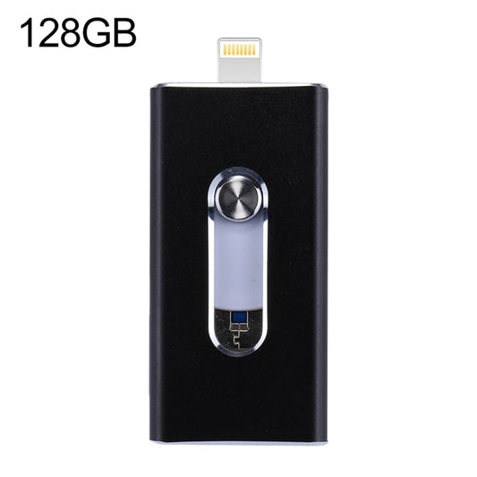 RQW-02 3 in 1 USB 2.0 & 8 Pin & Micro USB 128GB Flash Drive(Black) by buy2fix