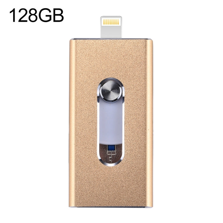 RQW-02 3 in 1 USB 2.0 & 8 Pin & Micro USB 128GB Flash Drive(Gold) by buy2fix