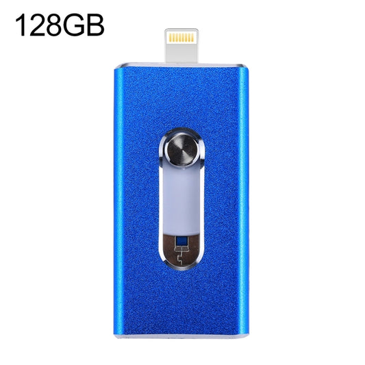 RQW-02 3 in 1 USB 2.0 & 8 Pin & Micro USB 128GB Flash Drive(Blue) by buy2fix