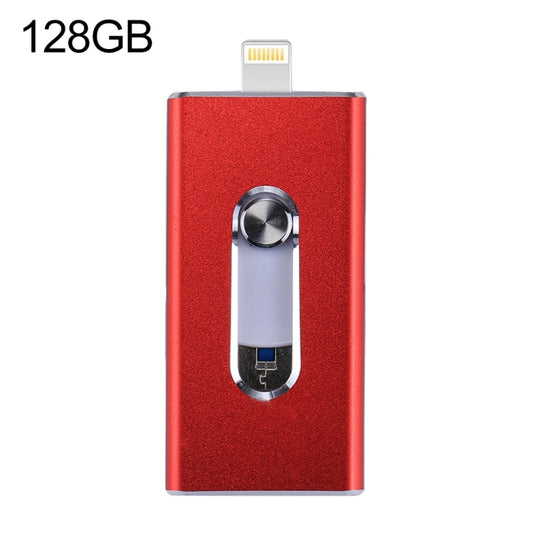 RQW-02 3 in 1 USB 2.0 & 8 Pin & Micro USB 128GB Flash Drive(Red) by buy2fix