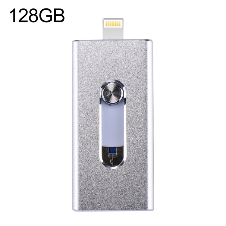 RQW-02 3 in 1 USB 2.0 & 8 Pin & Micro USB 128GB Flash Drive(Silver) by buy2fix