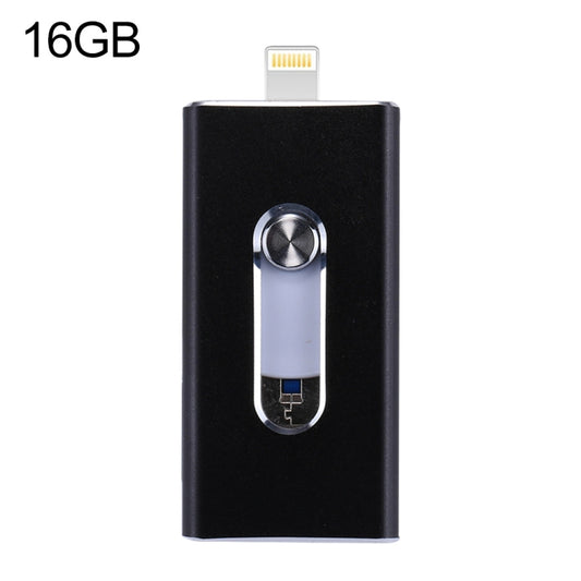 RQW-02 3 in 1 USB 2.0 & 8 Pin & Micro USB 16GB Flash Drive(Black) by buy2fix