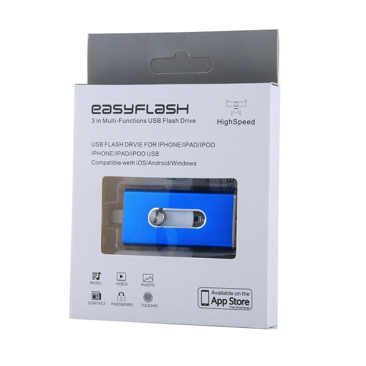 RQW-02 3 in 1 USB 2.0 & 8 Pin & Micro USB 16GB Flash Drive(Blue) by buy2fix