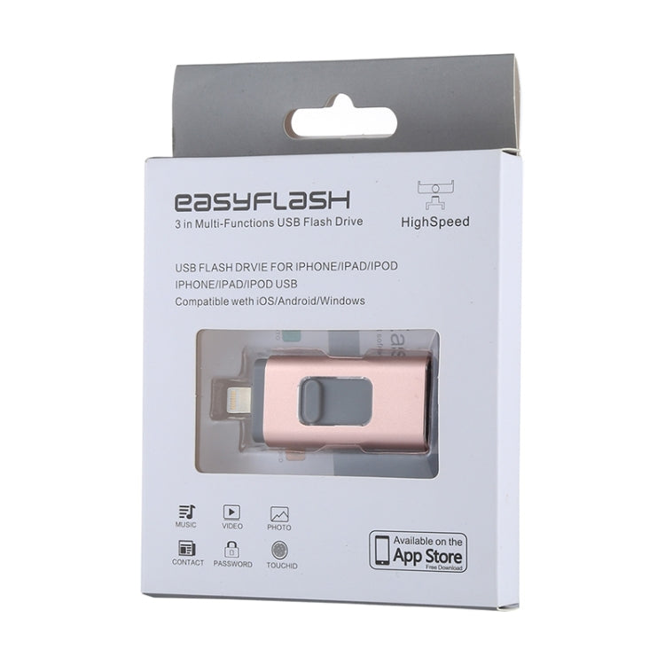 easyflash RQW-01B 3 in 1 USB 2.0 & 8 Pin & Micro USB 32GB Flash Drive(Rose Gold) by buy2fix