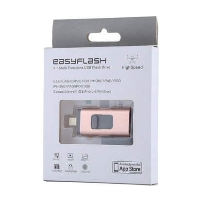 easyflash RQW-01B 3 in 1 USB 2.0 & 8 Pin & Micro USB 64GB Flash Drive(Rose Gold) by buy2fix