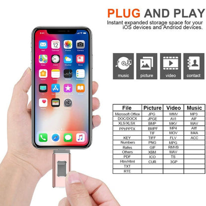 easyflash RQW-01B 3 in 1 USB 2.0 & 8 Pin & Micro USB 64GB Flash Drive(Rose Gold) by buy2fix