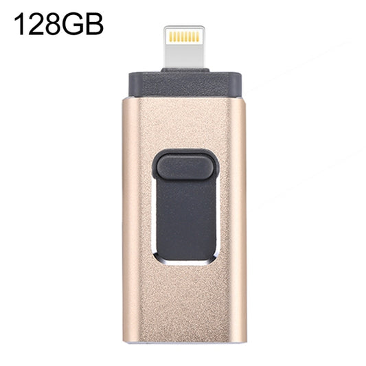 easyflash RQW-01B 3 in 1 USB 2.0 & 8 Pin & Micro USB 128GB Flash Drive(Gold) by buy2fix