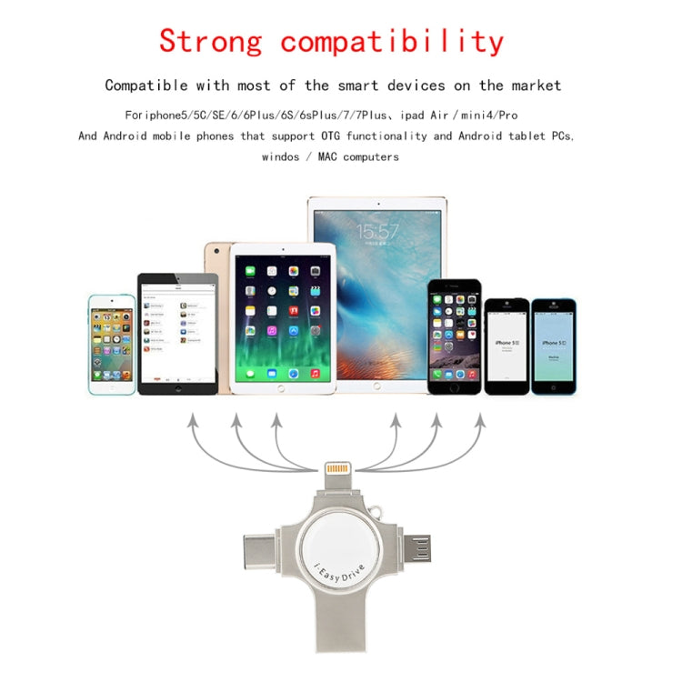 RQW-11S 4 in 1 USB 2.0 & 8 Pin & Micro USB & USB-C / Type-C 32GB Flash Drive by buy2fix