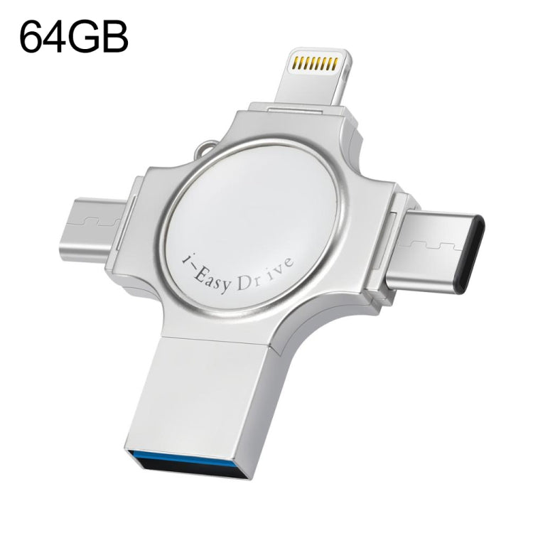 RQW-11S 4 in 1 USB 2.0 & 8 Pin & Micro USB & USB-C / Type-C 64GB Flash Drive by buy2fix