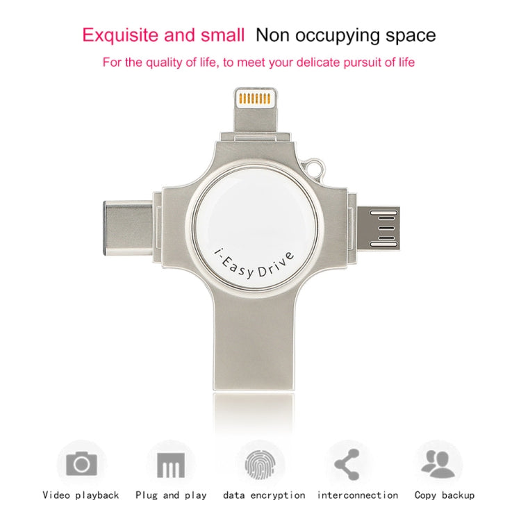 RQW-11S 4 in 1 USB 2.0 & 8 Pin & Micro USB & USB-C / Type-C 64GB Flash Drive by buy2fix