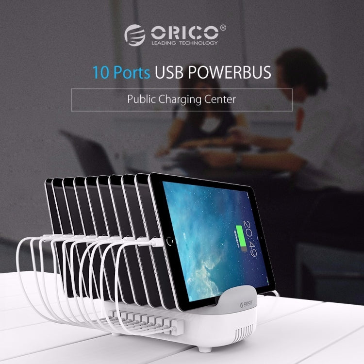 ORICO DUK-10P 120W 10 USB Ports Smart Charging Station with Phone & Tablet Stand, EU Plug(Black) - Multifunction Charger by ORICO | Online Shopping UK | buy2fix