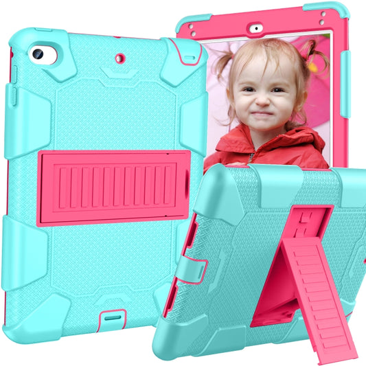 Shockproof Two-color Silicone Protection Shell for iPad Mini 2019 & 4, with Holder (Mint Green+Rose Red) - iPad mini (2019) / mini 5 Cases by buy2fix | Online Shopping UK | buy2fix