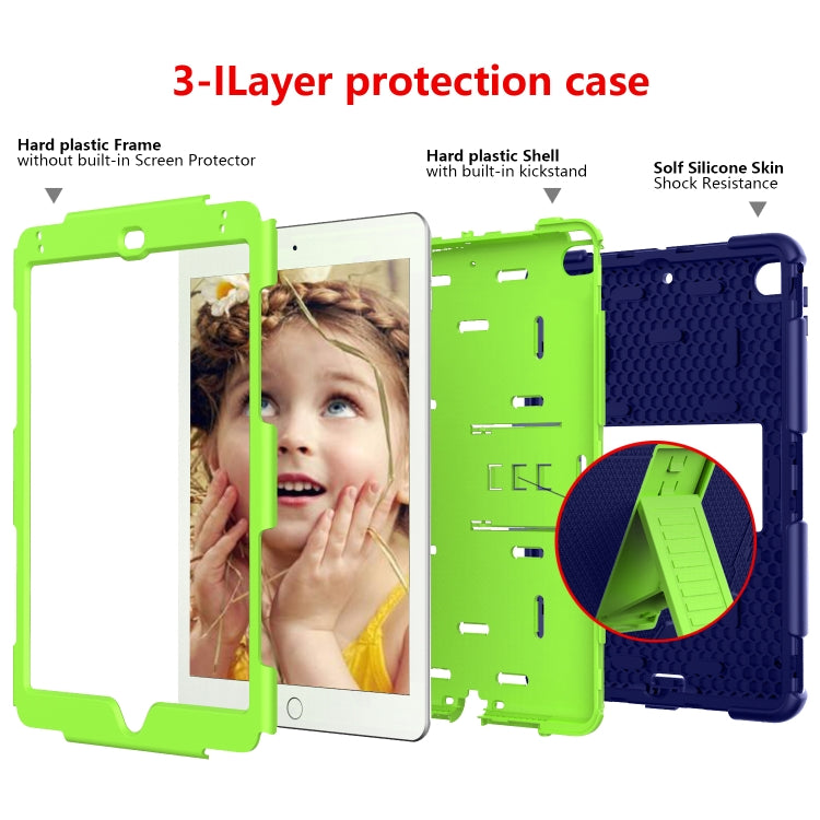Shockproof Two-color Silicone Protection Shell for iPad Mini 2019 & 4, with Holder (Navy Blue+Yellow-green) - iPad mini (2019) / mini 5 Cases by buy2fix | Online Shopping UK | buy2fix