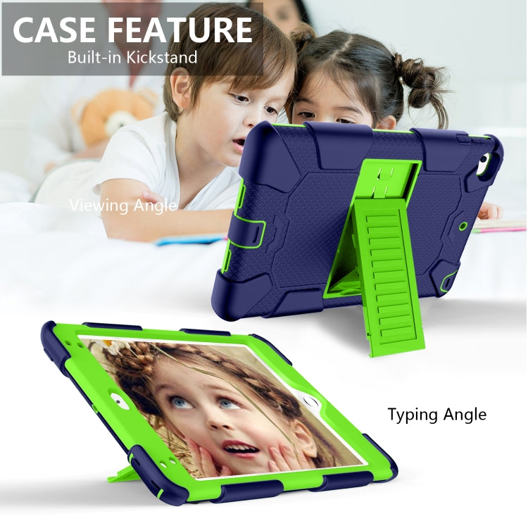 Shockproof Two-color Silicone Protection Shell for iPad Mini 2019 & 4, with Holder (Navy Blue+Yellow-green) - iPad mini (2019) / mini 5 Cases by buy2fix | Online Shopping UK | buy2fix