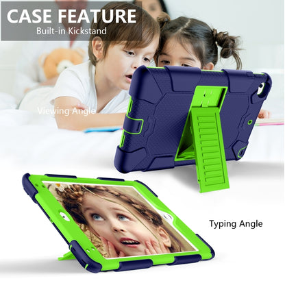 Shockproof Two-color Silicone Protection Shell for iPad Mini 2019 & 4, with Holder (Navy Blue+Yellow-green) - iPad mini (2019) / mini 5 Cases by buy2fix | Online Shopping UK | buy2fix