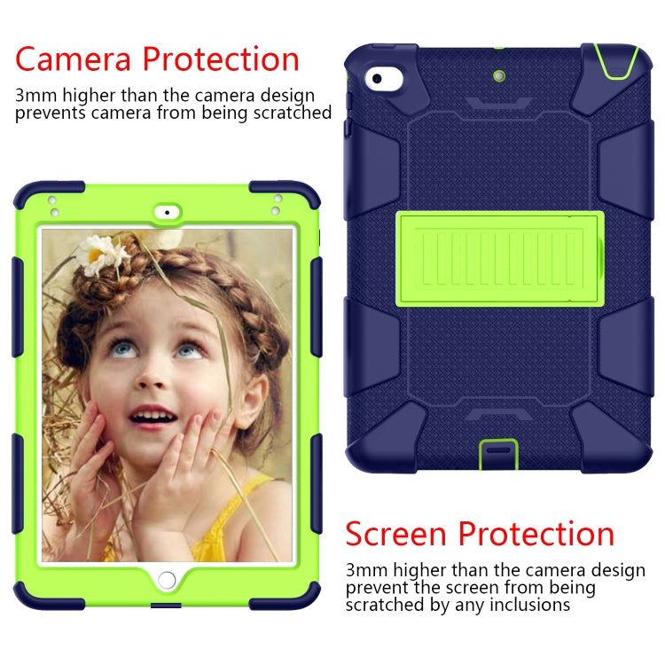 Shockproof Two-color Silicone Protection Shell for iPad Mini 2019 & 4, with Holder (Navy Blue+Yellow-green) - iPad mini (2019) / mini 5 Cases by buy2fix | Online Shopping UK | buy2fix