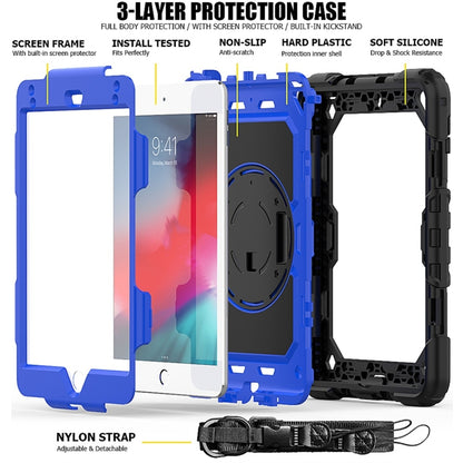 Shockproof Black Silica Gel + Colorful PC Protective Case for iPad Mini 2019 / Mini 4, with Holder & Shoulder Strap & Hand Strap & Pen Slot(Blue) - iPad Pro 11 (2018) Cases by buy2fix | Online Shopping UK | buy2fix