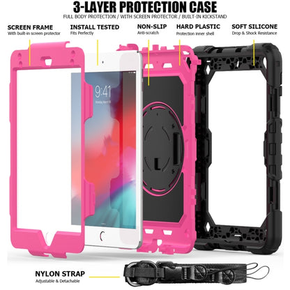 Shockproof Black Silica Gel + Colorful PC Protective Case for iPad Mini 2019 / Mini 4, with Holder & Shoulder Strap & Hand Strap & Pen Slot(Rose Red) - iPad Pro 11 (2018) Cases by buy2fix | Online Shopping UK | buy2fix