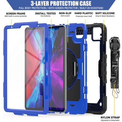 For iPad Pro 11 inch (2018) / Pro 11 inch (2020) Shockproof Black Silica Gel + Colorful PC Protective Tablet Case with Holder & Shoulder Strap & Hand Strap & Pen Slot(Blue) - iPad Pro 11 (2020) Cases by buy2fix | Online Shopping UK | buy2fix