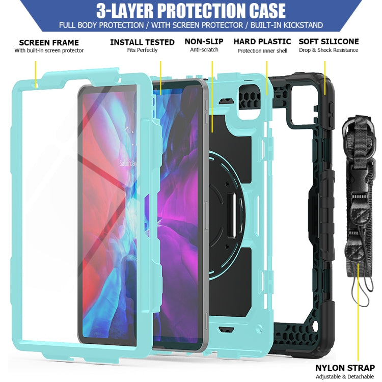 For iPad Pro 11 inch (2018) / Pro 11 inch (2020) Shockproof Black Silica Gel + Colorful PC Protective Tablet Case with Holder & Shoulder Strap & Hand Strap & Pen Slot(Baby Blue) - iPad Pro 11 (2020) Cases by buy2fix | Online Shopping UK | buy2fix