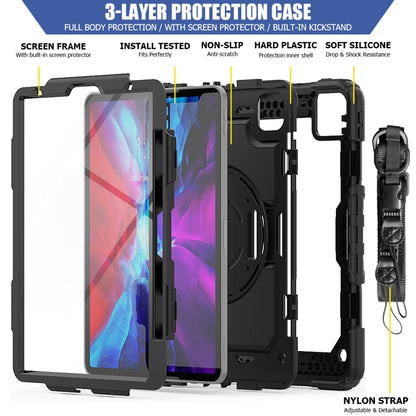 For iPad Pro 11 inch (2018) / Pro 11 inch (2020) Shockproof Colorful Silica Gel + PC Protective Tablet Case with Holder & Shoulder Strap & Hand Strap & Pen Slot(Black) - iPad Pro 11 (2020) Cases by buy2fix | Online Shopping UK | buy2fix
