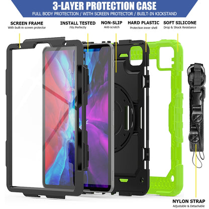 For iPad Pro 11 inch (2018) / Pro 11 inch (2020) Shockproof Colorful Silica Gel + PC Protective Tablet Case with Holder & Shoulder Strap & Hand Strap & Pen Slot(Green) - iPad Pro 11 (2020) Cases by buy2fix | Online Shopping UK | buy2fix