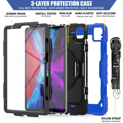 For iPad Pro 11 inch (2018) / Pro 11 inch (2020) Shockproof Colorful Silica Gel + PC Protective Tablet Case with Holder & Shoulder Strap & Hand Strap & Pen Slot(Blue) - iPad Pro 11 (2020) Cases by buy2fix | Online Shopping UK | buy2fix