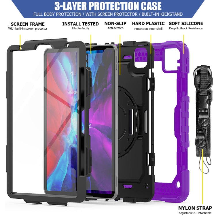For iPad Pro 11 inch (2018) / Pro 11 inch (2020) Shockproof Colorful Silica Gel + PC Protective Tablet Case with Holder & Shoulder Strap & Hand Strap & Pen Slot(Purple) - iPad Pro 11 (2020) Cases by buy2fix | Online Shopping UK | buy2fix