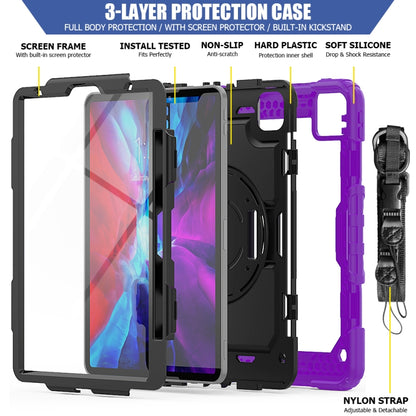 For iPad Pro 11 inch (2018) / Pro 11 inch (2020) Shockproof Colorful Silica Gel + PC Protective Tablet Case with Holder & Shoulder Strap & Hand Strap & Pen Slot(Purple) - iPad Pro 11 (2020) Cases by buy2fix | Online Shopping UK | buy2fix