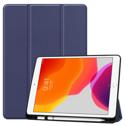 For iPad 10.2 2021 / 2020 / 2019 Custer Texture Horizontal Flip Smart TPU Leather Case with Sleep / Wake-up Function & Three-folding Holder & Pen Slot(Dark Blue) - iPad 10.2 Cases by buy2fix | Online Shopping UK | buy2fix