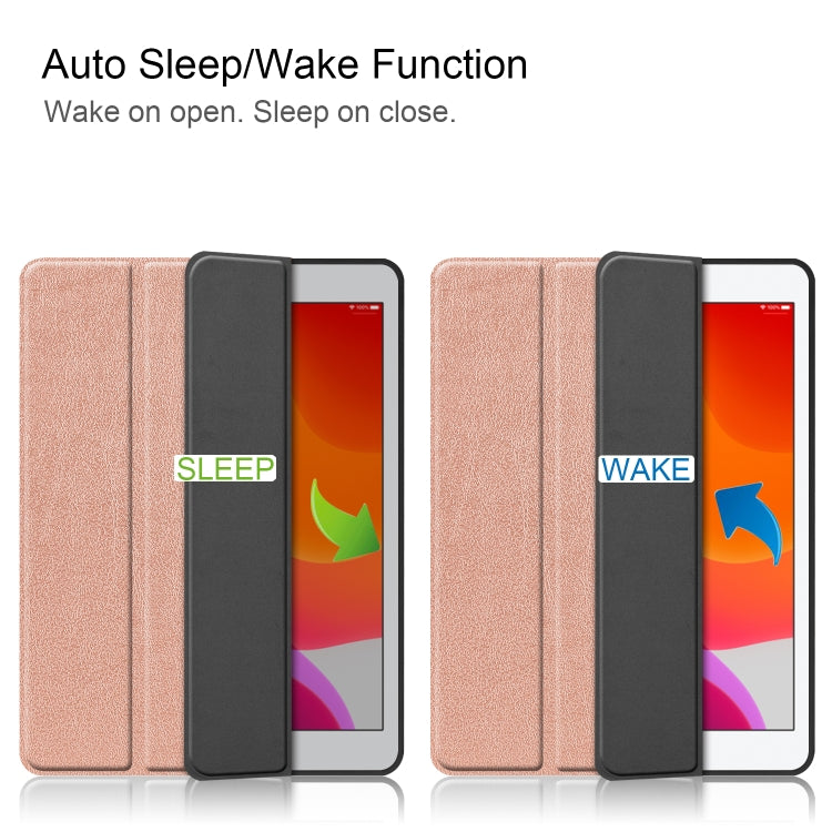 For iPad 10.2 2021 / 2020 / 2019 Custer Texture Horizontal Flip Smart TPU Leather Case with Sleep / Wake-up Function & Three-folding Holder & Pen Slot(Rose Gold) - iPad 10.2 Cases by buy2fix | Online Shopping UK | buy2fix