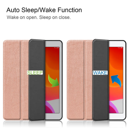 For iPad 10.2 2021 / 2020 / 2019 Custer Texture Horizontal Flip Smart TPU Leather Case with Sleep / Wake-up Function & Three-folding Holder & Pen Slot(Rose Gold) - iPad 10.2 Cases by buy2fix | Online Shopping UK | buy2fix