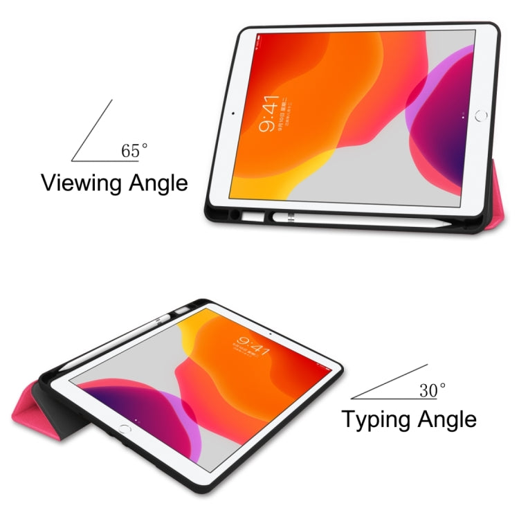 For iPad 10.2 2021 / 2020 / 2019 Custer Texture Horizontal Flip Smart TPU Leather Case with Sleep / Wake-up Function & Three-folding Holder & Pen Slot(Rose Red) - iPad 10.2 Cases by buy2fix | Online Shopping UK | buy2fix